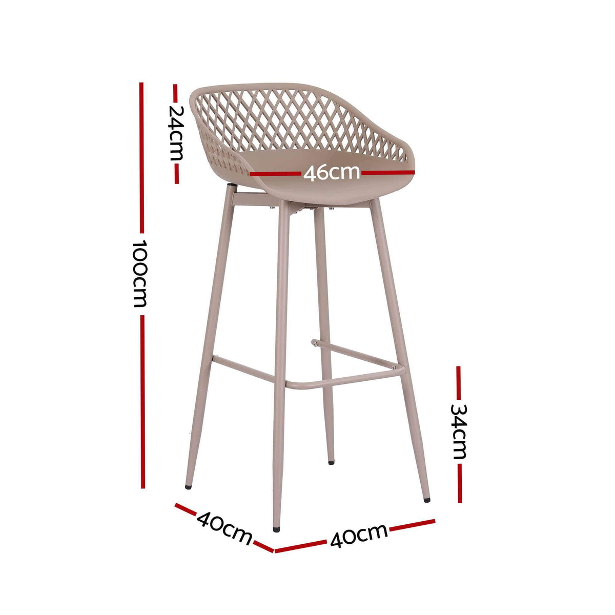 Whitsunday | Plastic Metal Outdoor Bar Stools | Set Of 4 | Beige