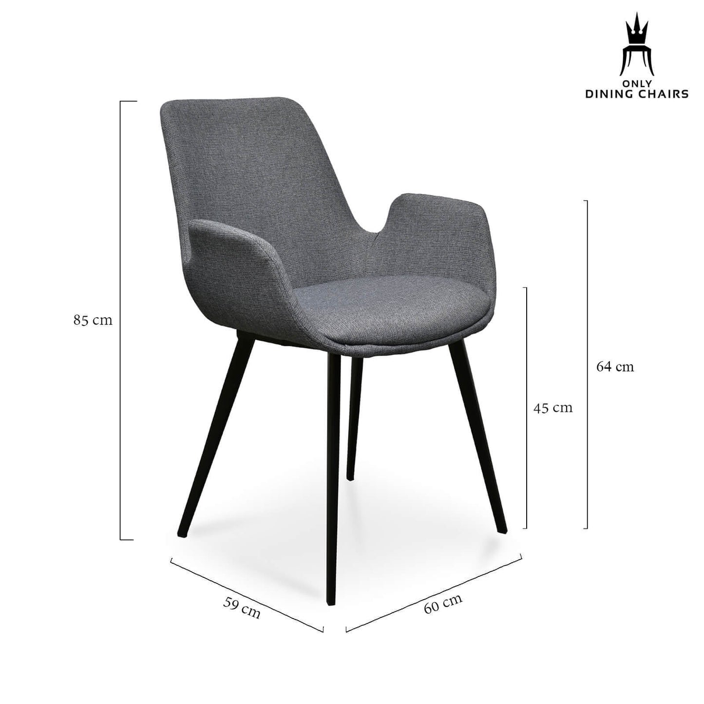 Collins | Dark Grey Velvet, Black Fabric, Contemporary Dining Chair | Set Of 2 | Black