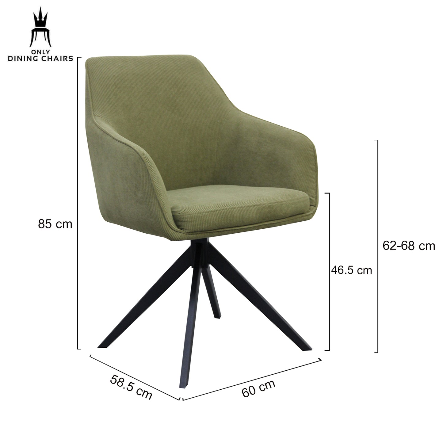 Clements | Olive Fabric Black Eco Leather Swivel Dining Chairs With Arms | Set Of 2 | Olive