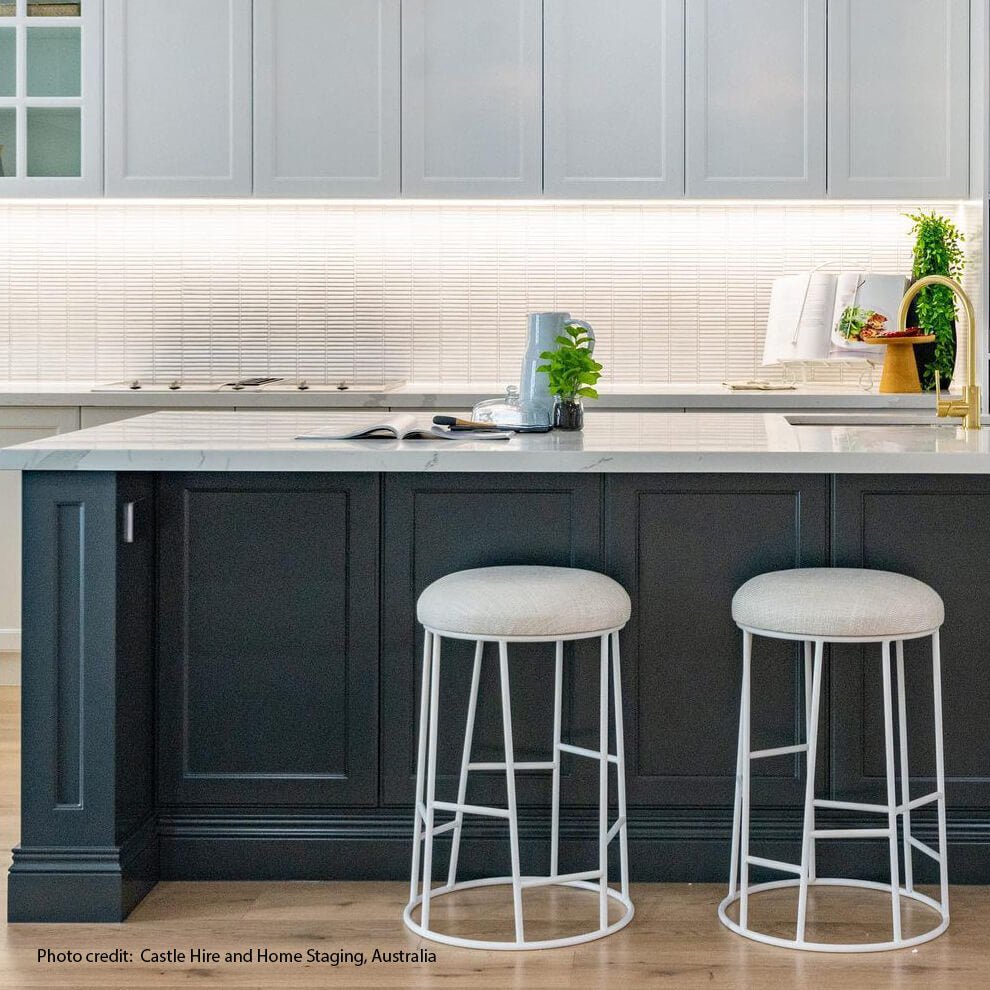 Corindi | Metal Modern Fabric Bar Stools | Natural White