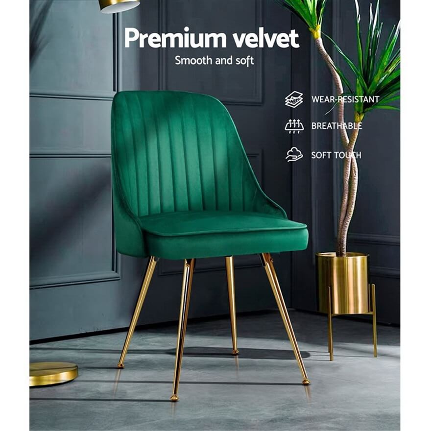 Electra | Modern Velvet Dining Chairs Australia | Set Of 2 | Green