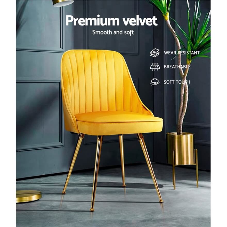 Electra | Modern Velvet Dining Chairs Australia | Set Of 2 | Yellow