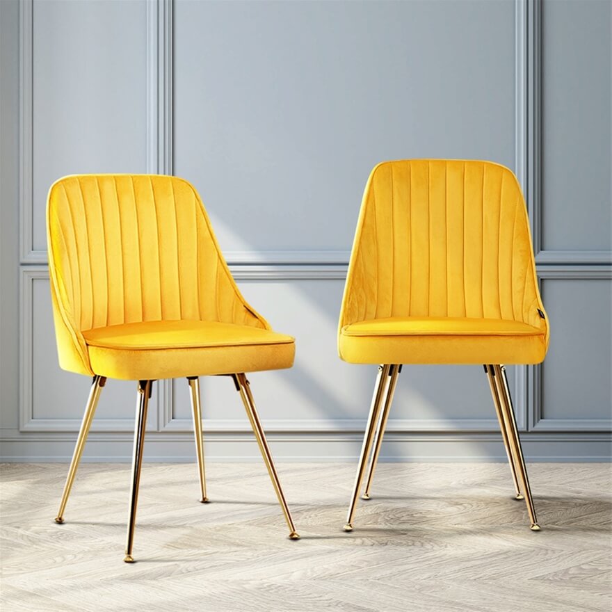 Electra | Modern Velvet Dining Chairs Australia | Set Of 2 | Yellow