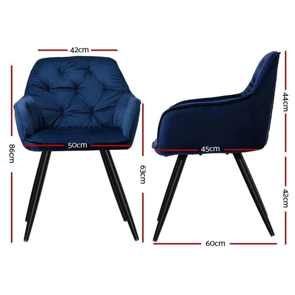 Kingscliff | Modern Velvet Dining Chairs With Arms | Set Of 2 | Blue