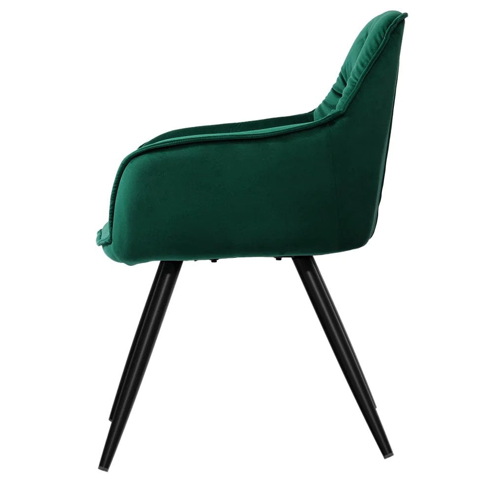 Kingscliff | Modern Velvet Dining Chairs With Arms | Set Of 2 | Green