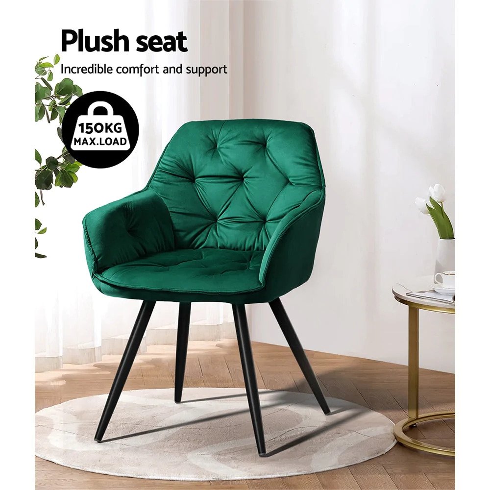 Kingscliff | Modern Velvet Dining Chairs With Arms | Set Of 2 | Green