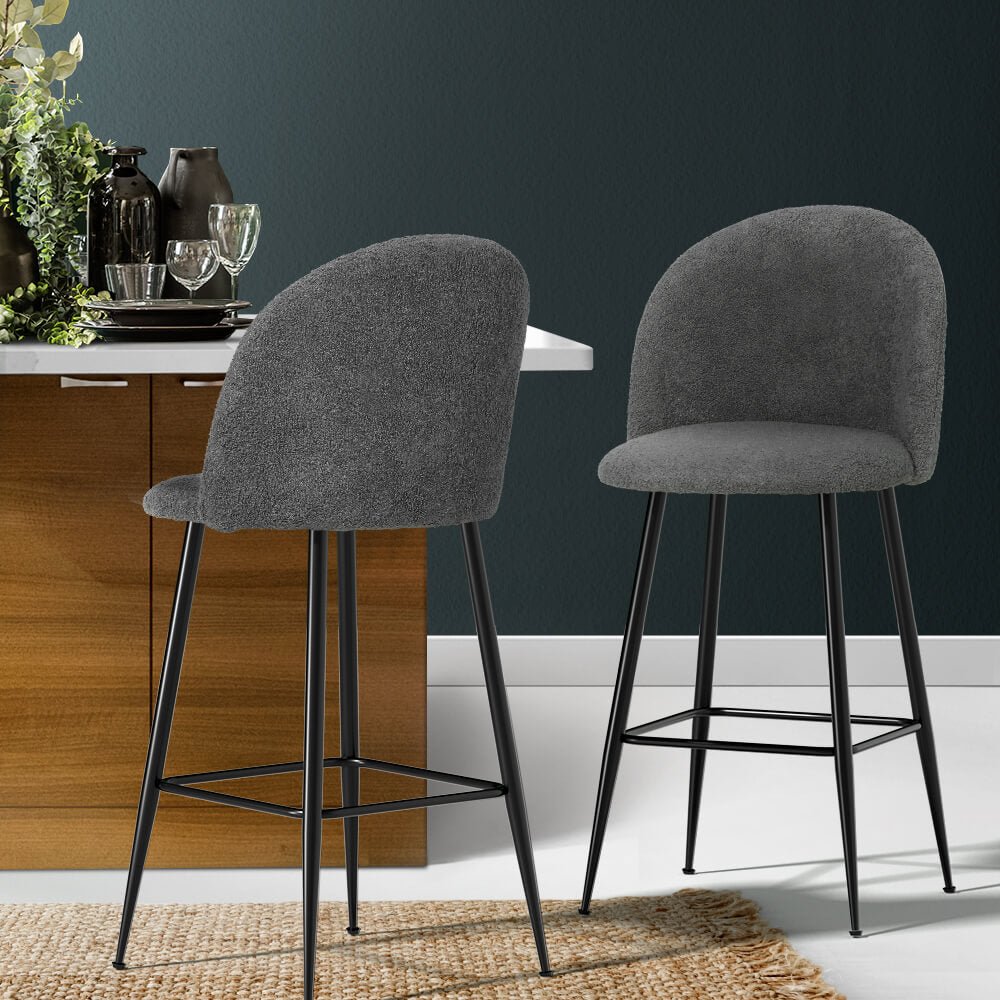Montague | Modern Charcoal Boucle Fabric Bar Stools | Set Of 2 | Charcoal