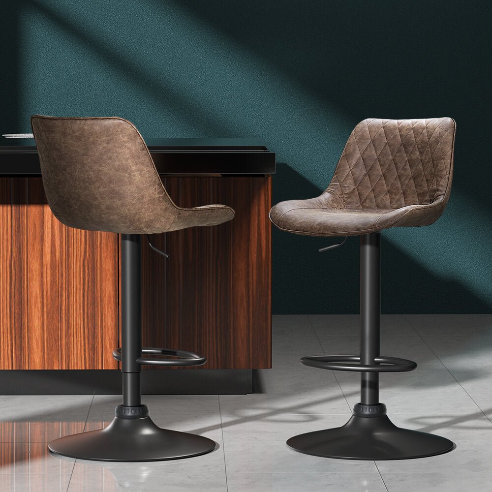 Sheraton | Modern Brown Black PU Leather Bar Stools | Set Of 2 | Brown