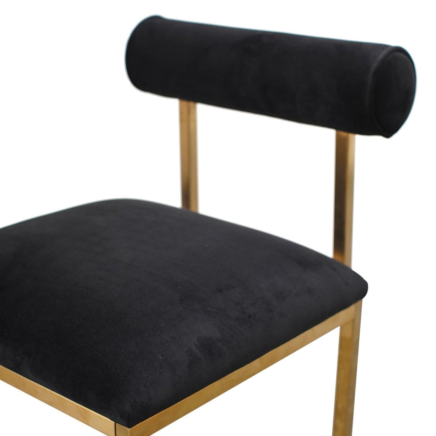 Englewood | Pink, Black, Velvet, Fabric, Upholstered, Modern, Gold, Steel, Hollywood Style Dining Chair-Only Dining Chairs | Black