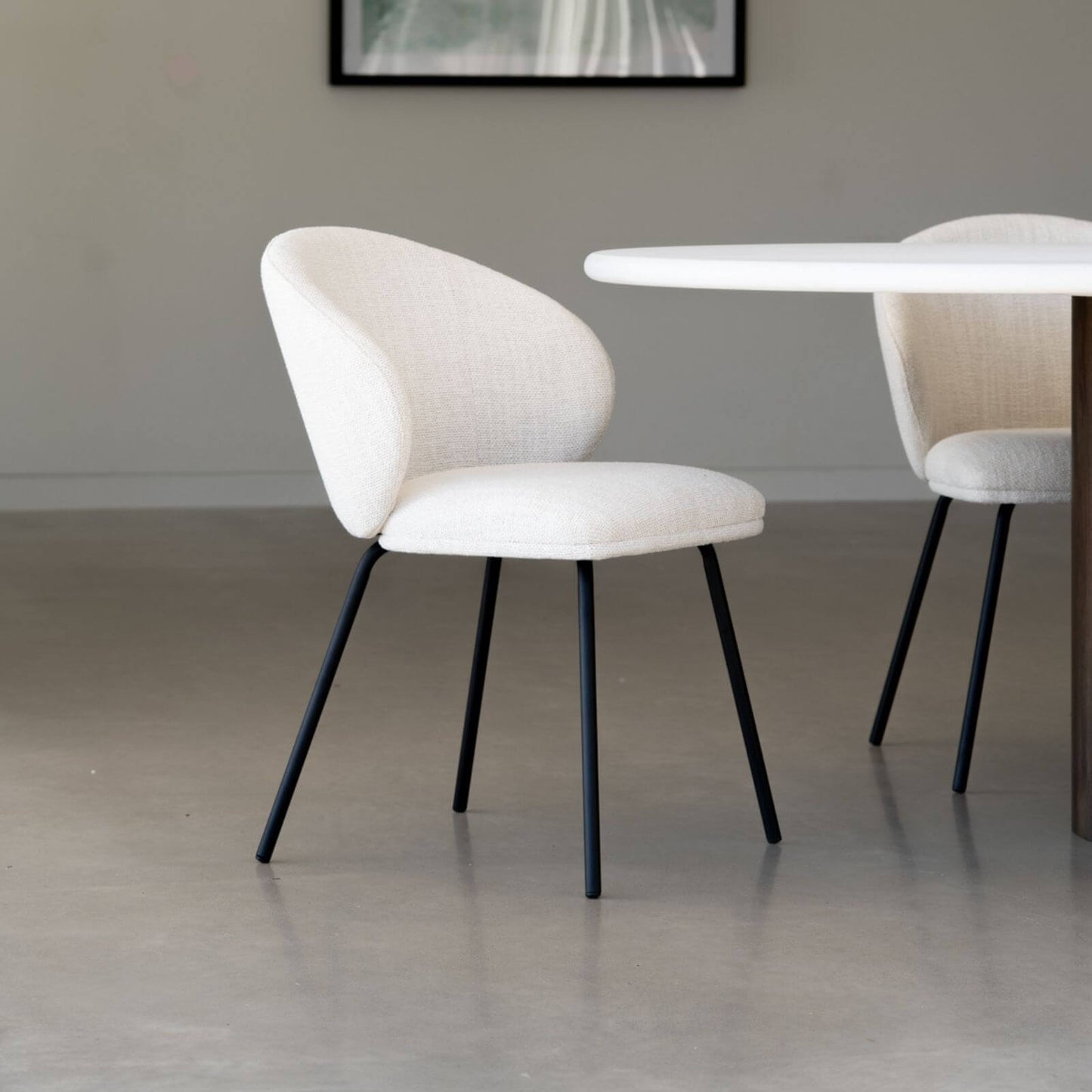 Atrium | Coastal Metal Natural Pebble Fabric Dining Chairs | Natural With Black