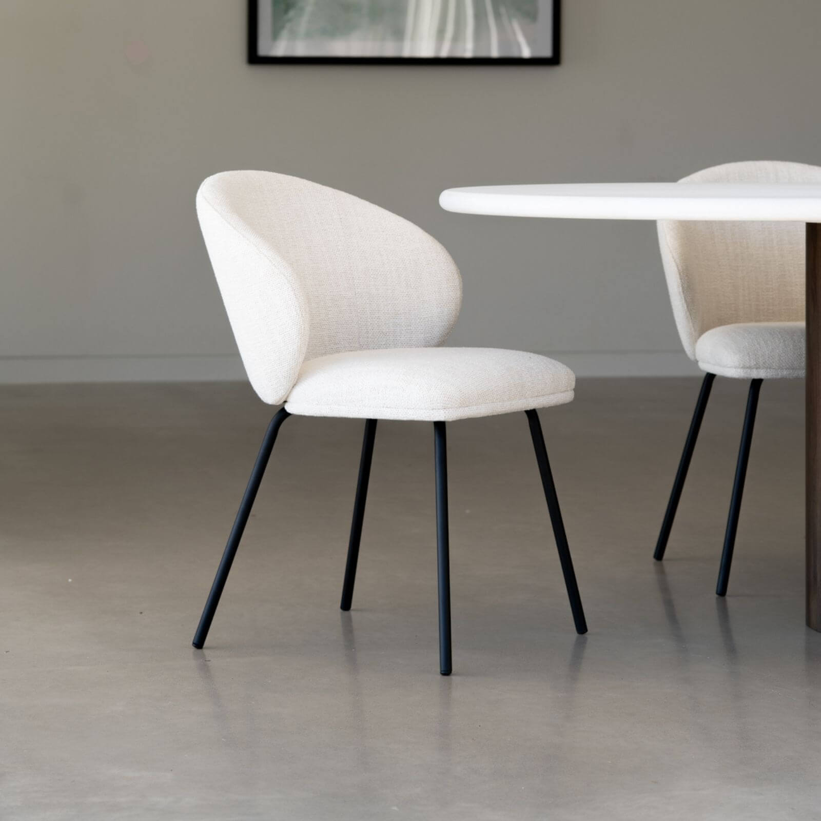 Atrium | Coastal Metal Natural Pebble Fabric Dining Chairs | Natural With Black