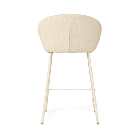 Atrium | Coastal Black Metal Natural Fabric Bar Stools | Natural With White