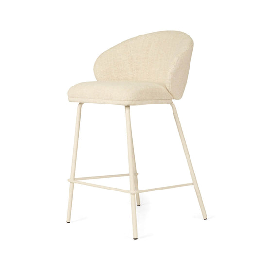 Atrium | Coastal Black Metal Natural Fabric Bar Stools | Natural With White