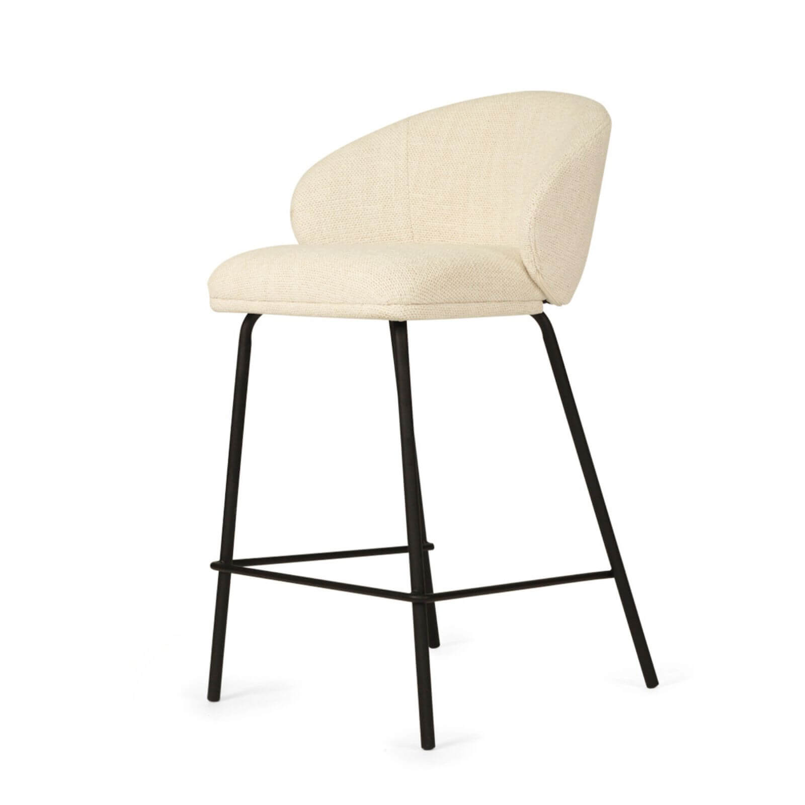 Atrium | Coastal Black Metal Natural Fabric Bar Stools | Natural With Black
