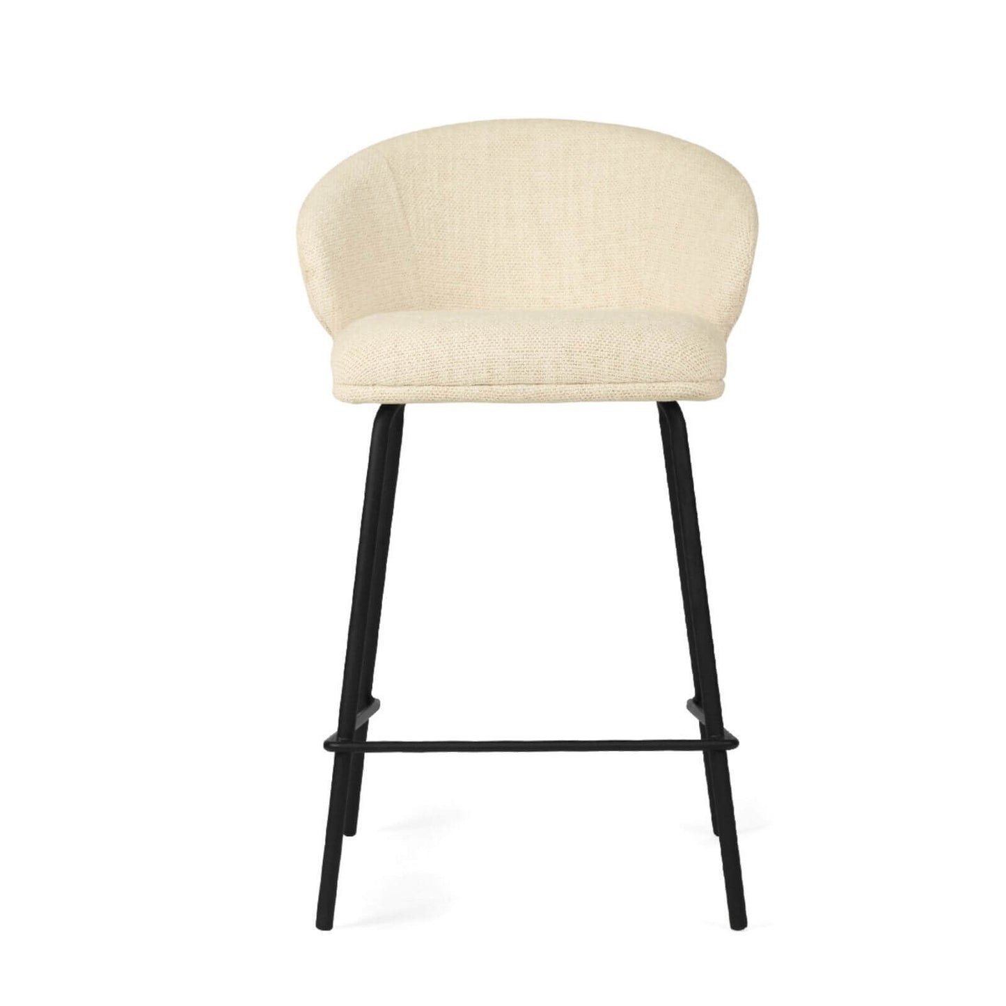 Atrium | Coastal Black Metal Natural Fabric Bar Stools | Natural With Black