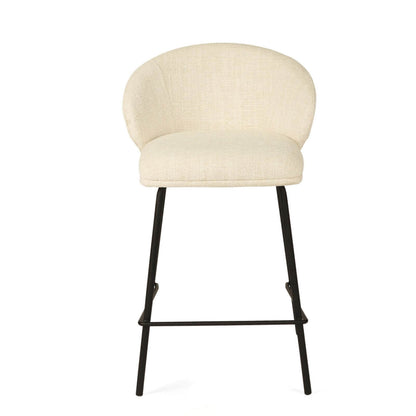 Atrium | Coastal Black Metal Natural Fabric Bar Stools | Natural With Black