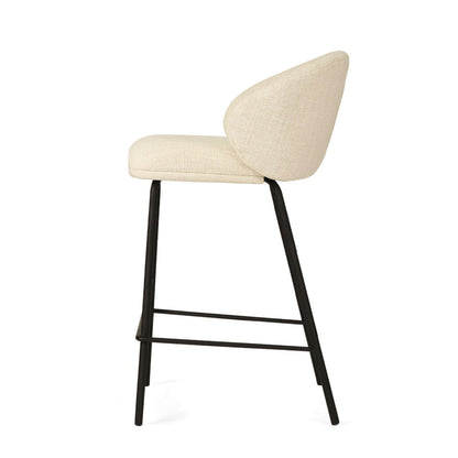 Atrium | Coastal Black Metal Natural Fabric Bar Stools | Natural With Black
