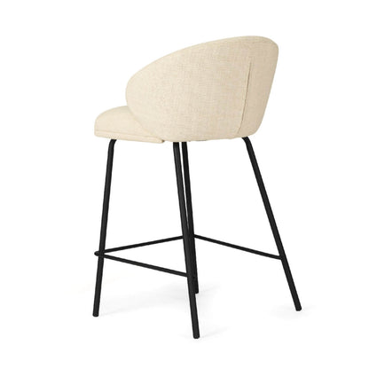 Atrium | Coastal Black Metal Natural Fabric Bar Stools | Natural With Black