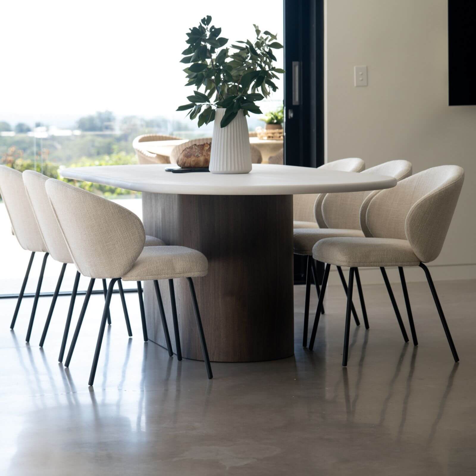 Atrium | Coastal Metal Natural Pebble Fabric Dining Chairs | Natural With Black
