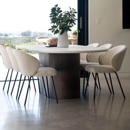 Atrium | Coastal Metal Natural Pebble Fabric Dining Chairs | Natural With Black