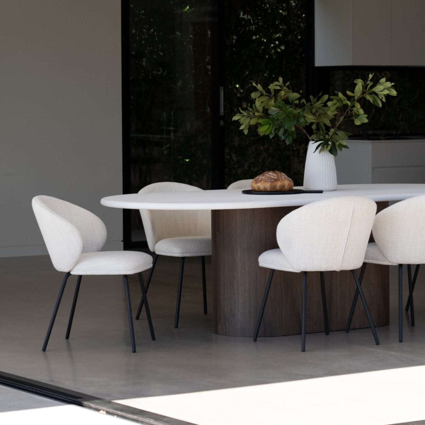 Atrium | Coastal Metal Natural Pebble Fabric Dining Chairs | Natural With Black