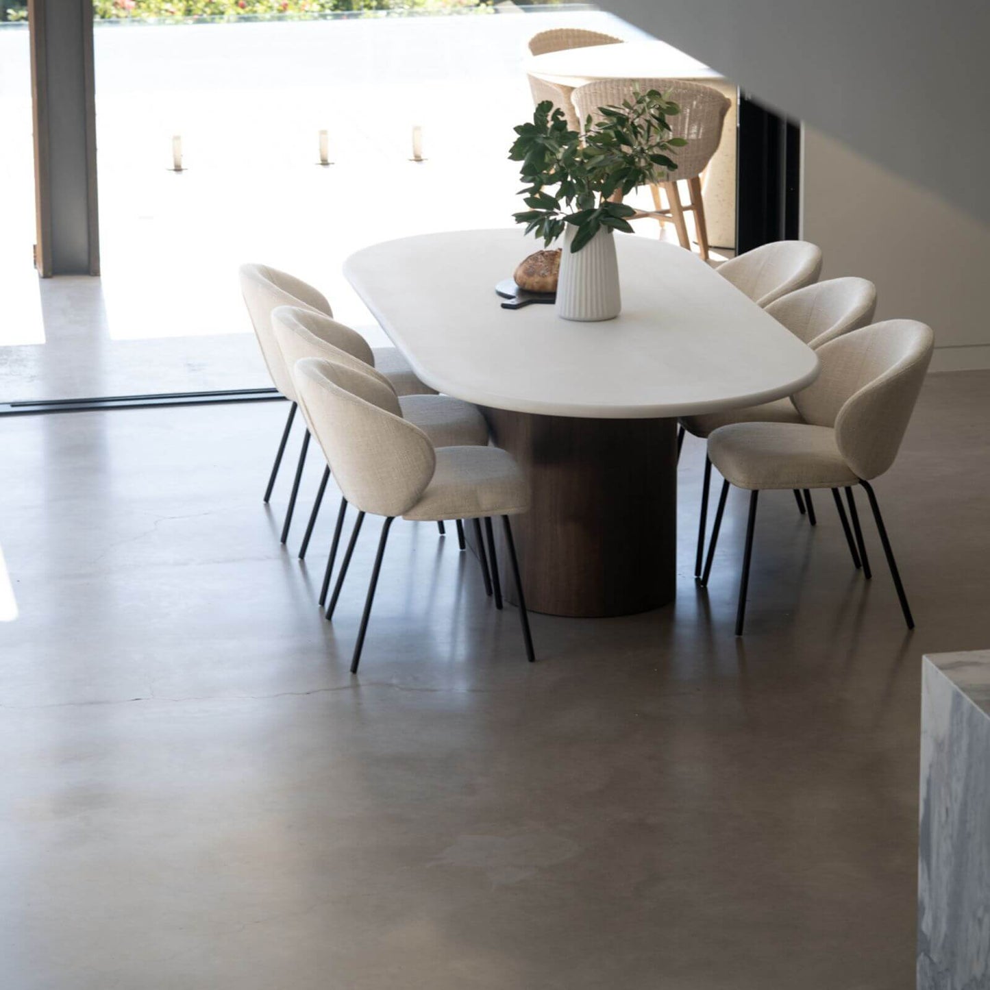 Atrium | Coastal Metal Natural Pebble Fabric Dining Chairs | Natural With Black