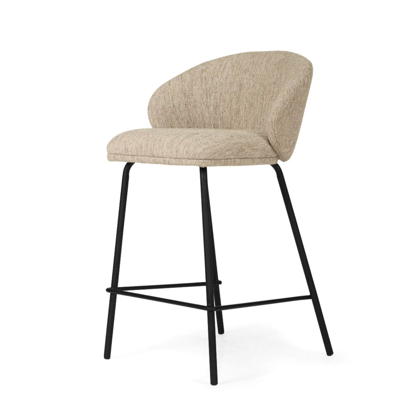 Atrium | Coastal Black Metal Natural Fabric Bar Stools | Pebble With Black