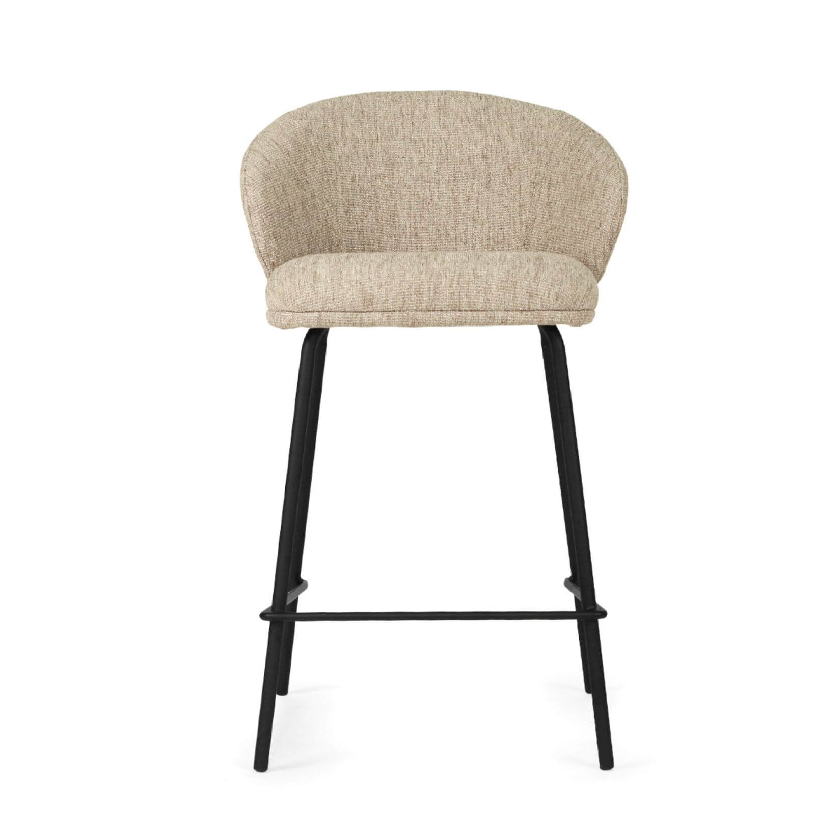 Atrium | Coastal Black Metal Natural Fabric Bar Stools | Pebble With Black
