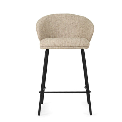 Atrium | Coastal Black Metal Natural Fabric Bar Stools | Pebble With Black