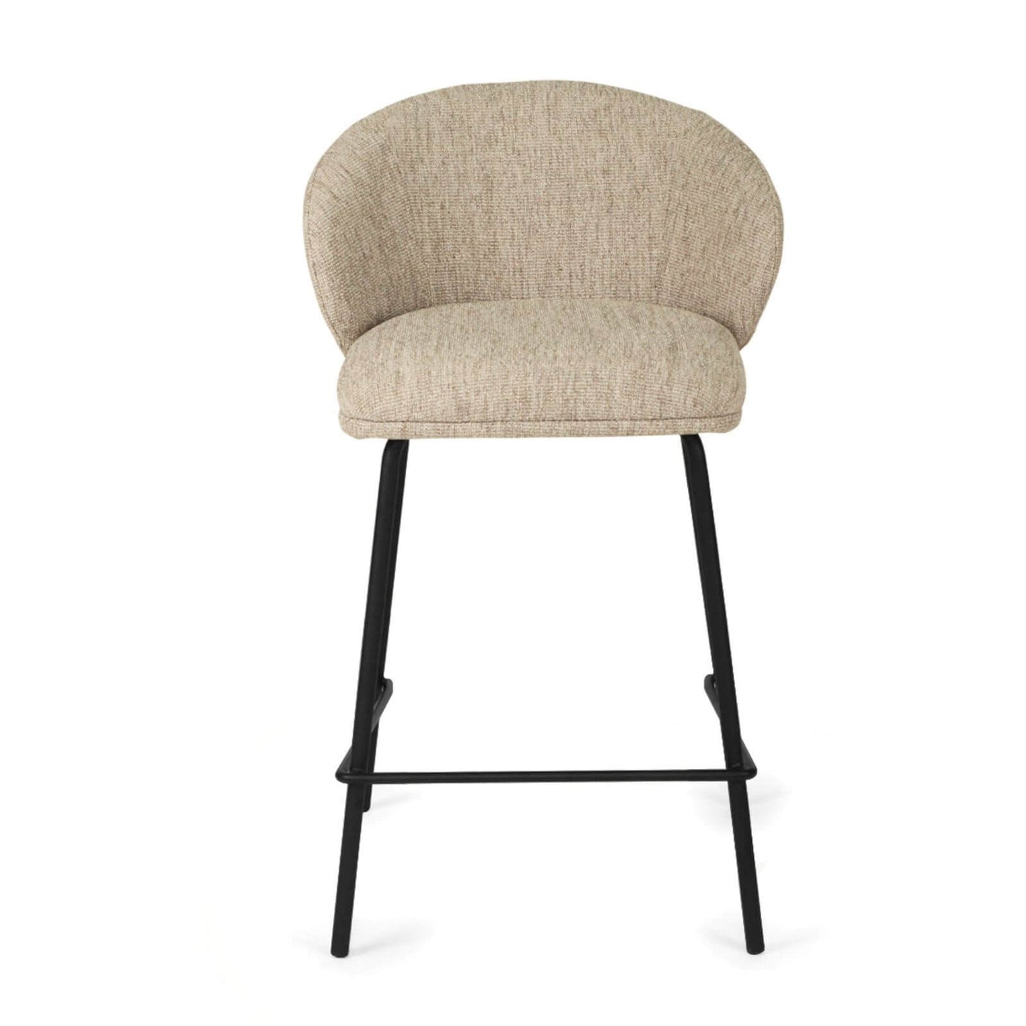 Atrium | Coastal Black Metal Natural Fabric Bar Stools | Pebble With Black