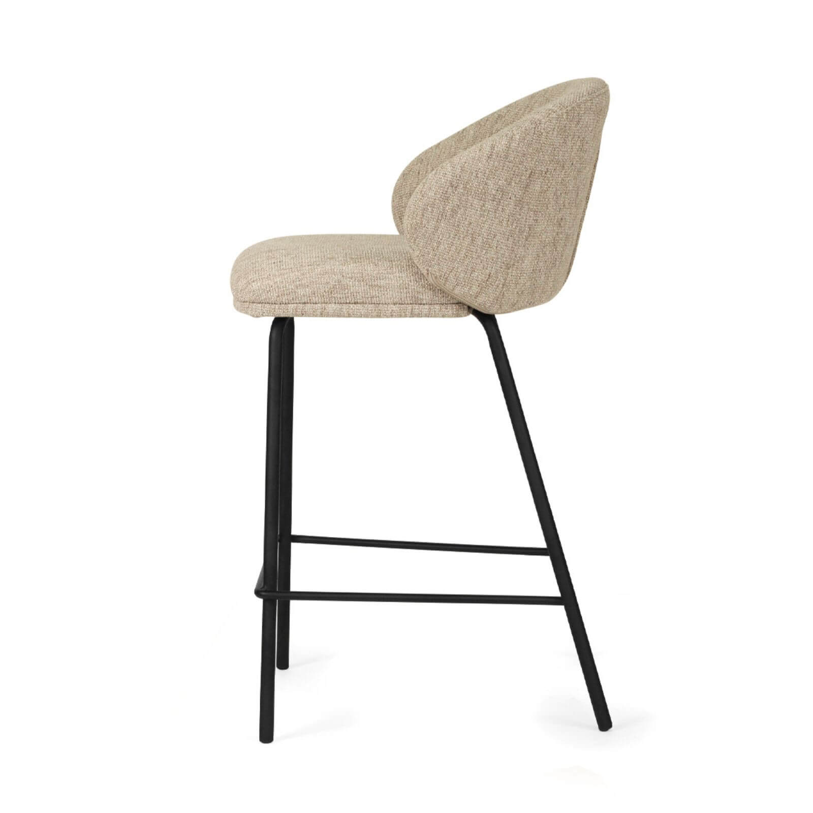 Atrium | Coastal Black Metal Natural Fabric Bar Stools | Pebble With Black
