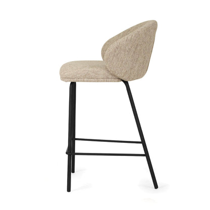 Atrium | Coastal Black Metal Natural Fabric Bar Stools | Pebble With Black