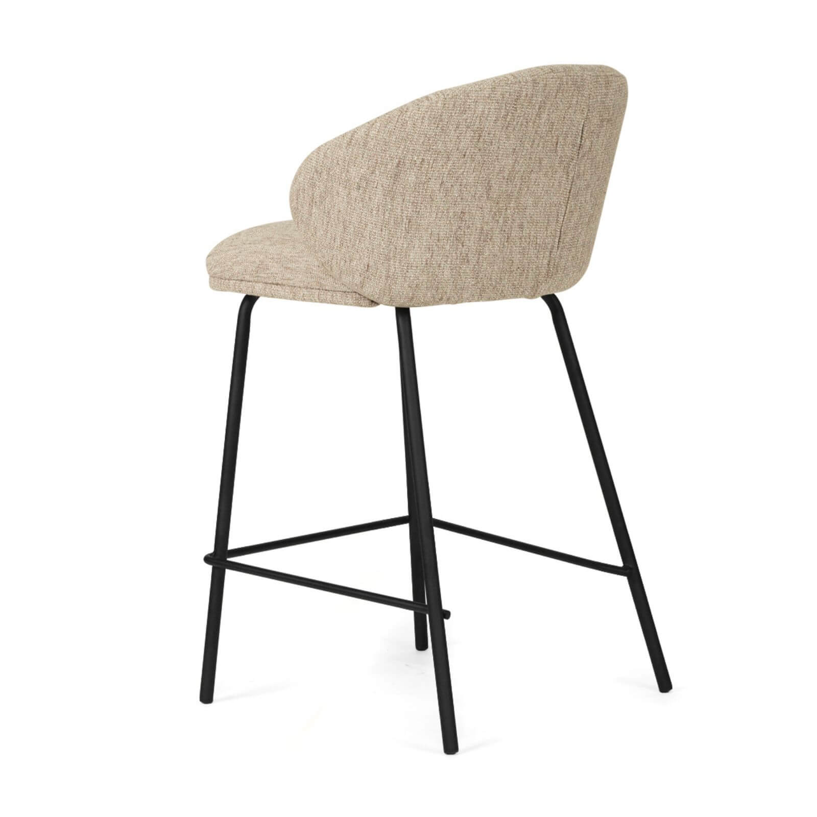 Atrium | Coastal Black Metal Natural Fabric Bar Stools | Pebble With Black