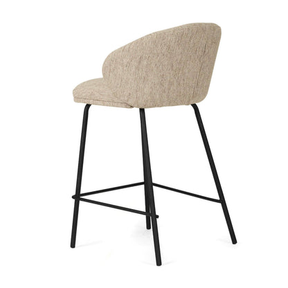 Atrium | Coastal Black Metal Natural Fabric Bar Stools | Pebble With Black
