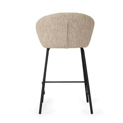 Atrium | Coastal Black Metal Natural Fabric Bar Stools | Pebble With Black