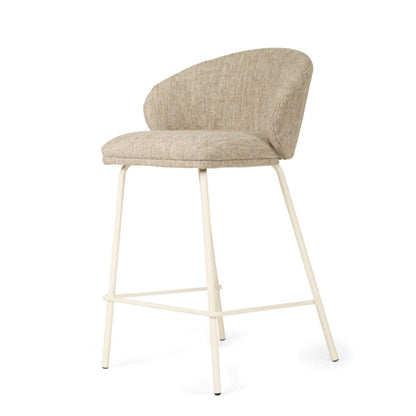 Atrium | Coastal Black Metal Natural Fabric Bar Stools | Pebble With White