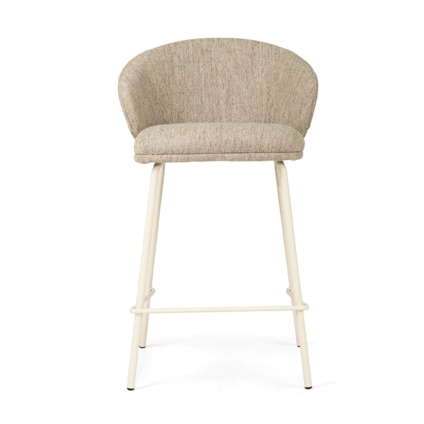 Atrium | Coastal Black Metal Natural Fabric Bar Stools | Pebble With White