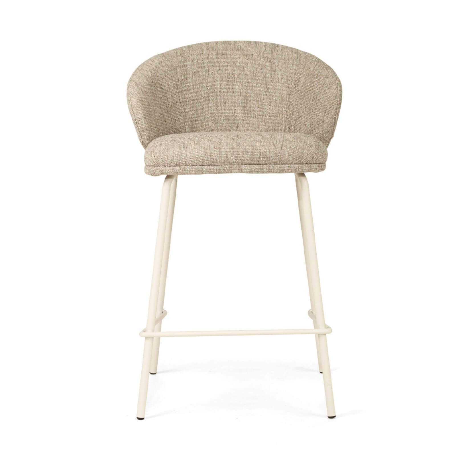 Atrium | Coastal Black Metal Natural Fabric Bar Stools | Pebble With White
