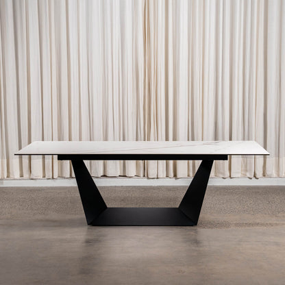 Adelphi | Ceramic White Black 8-Seater Rectangular Dining Table | White