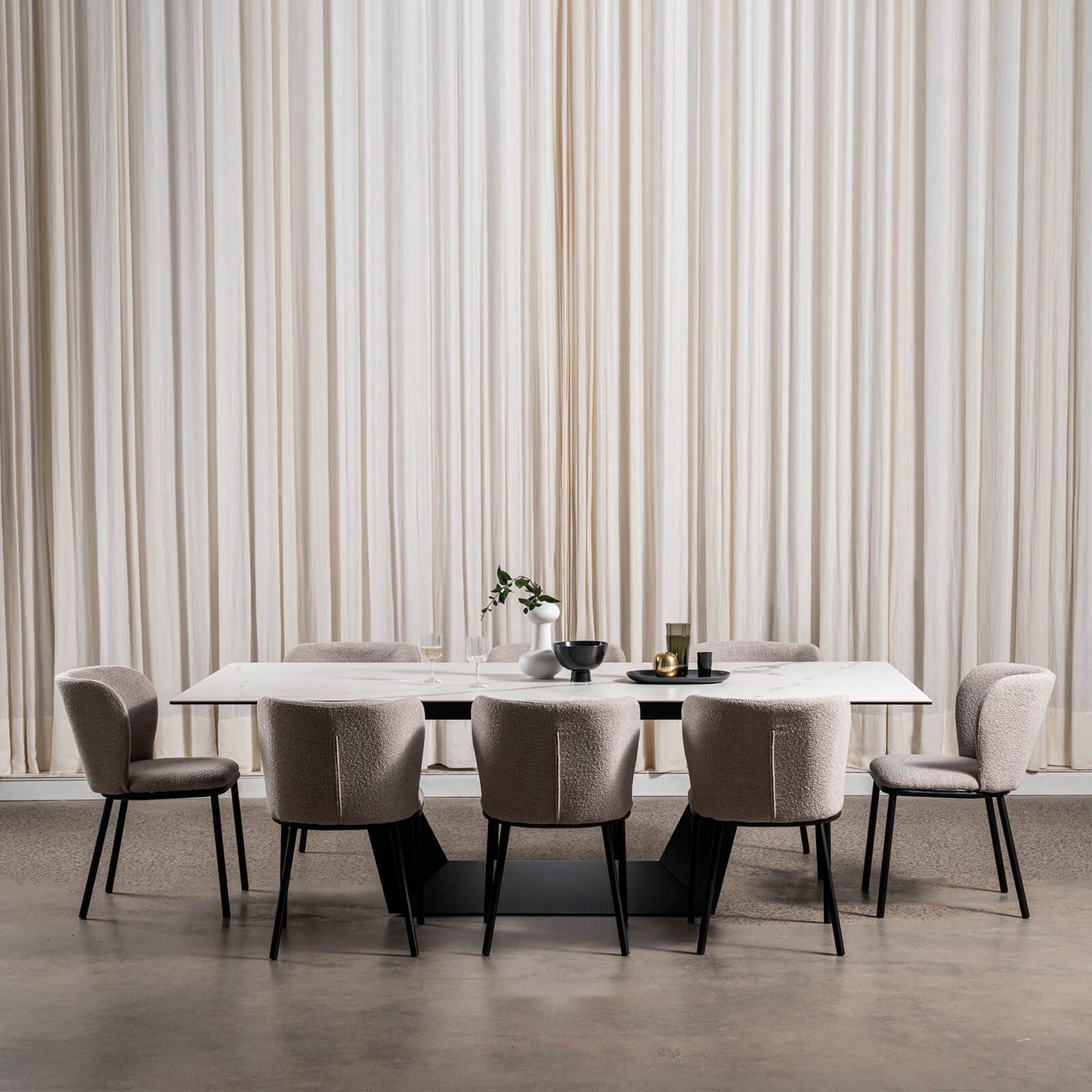 Adelphi | Ceramic White Black 8-Seater Rectangular Dining Table | White