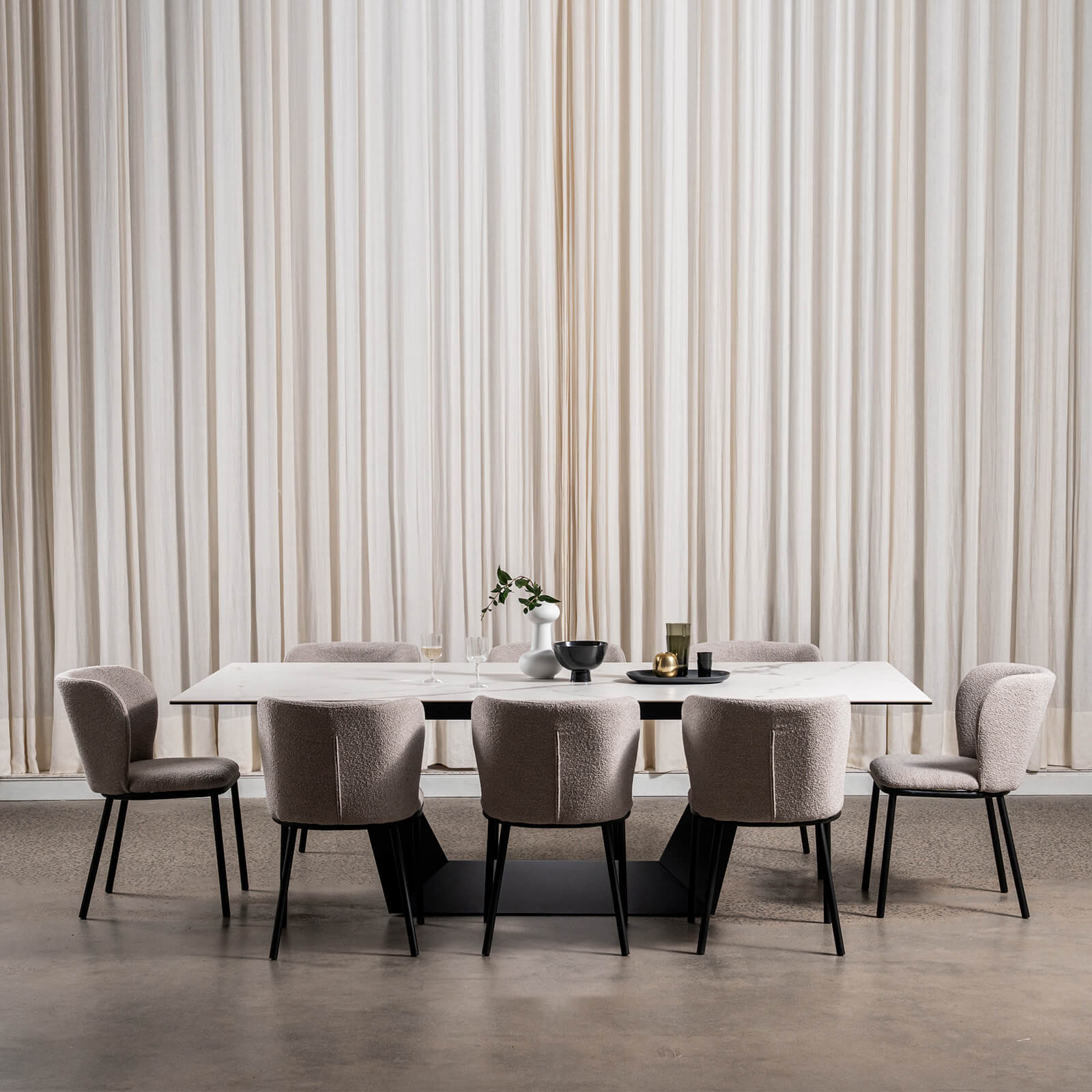 Adelphi | Ceramic White Black 8-Seater Rectangular Dining Table | White