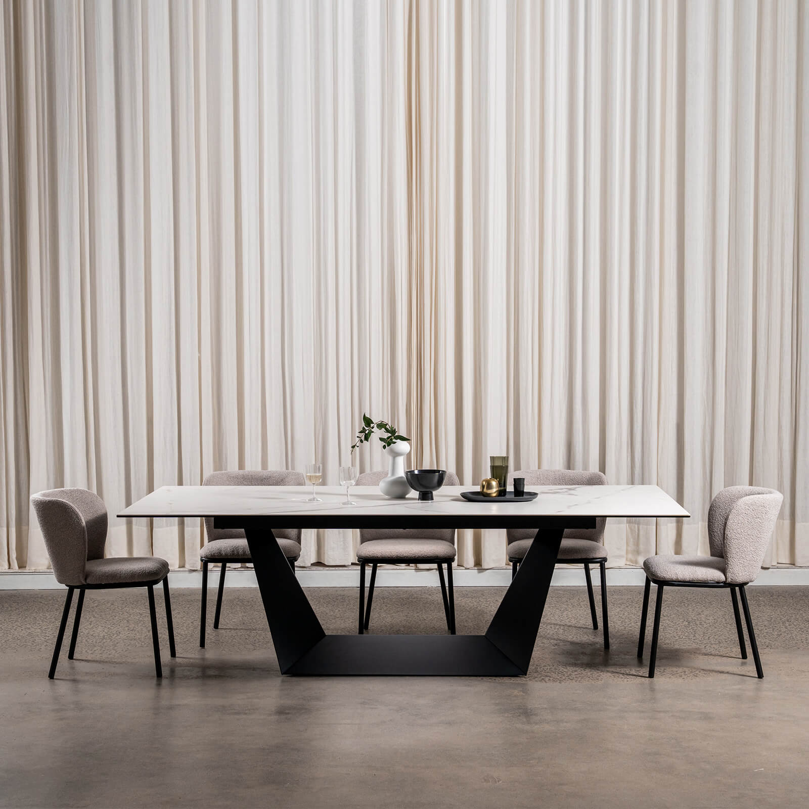 Adelphi | Ceramic White Black 8-Seater Rectangular Dining Table | White