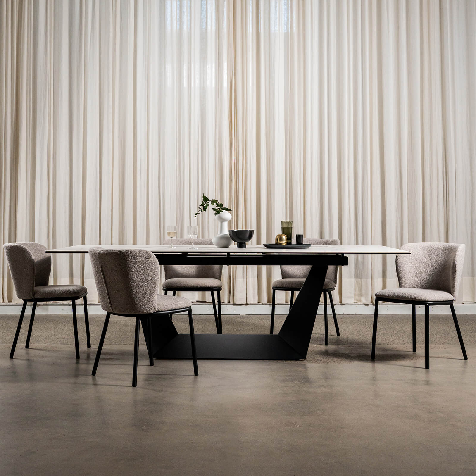 Adelphi | Ceramic White Black 8-Seater Rectangular Dining Table | White