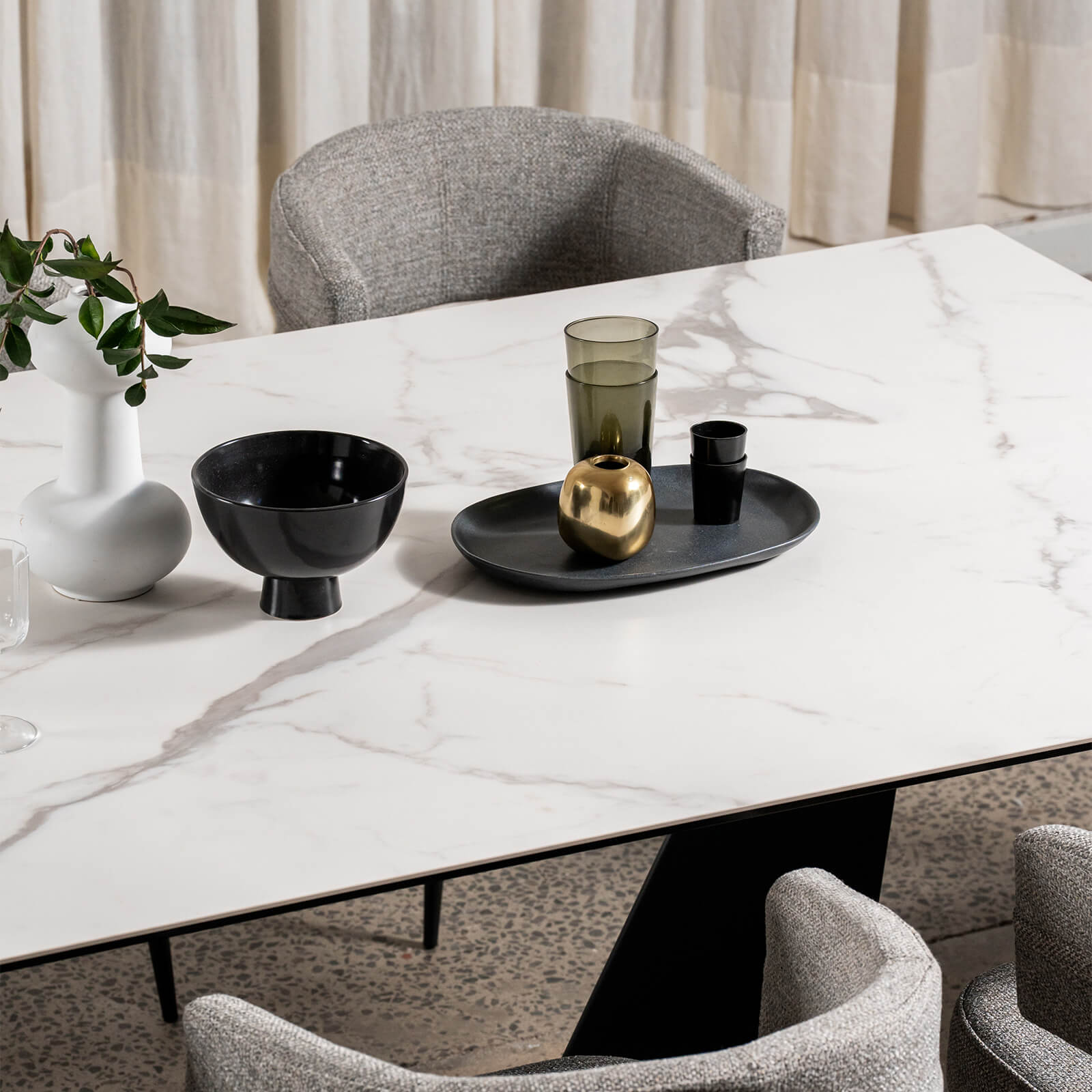 Adelphi | Ceramic White Black 8-Seater Rectangular Dining Table | White