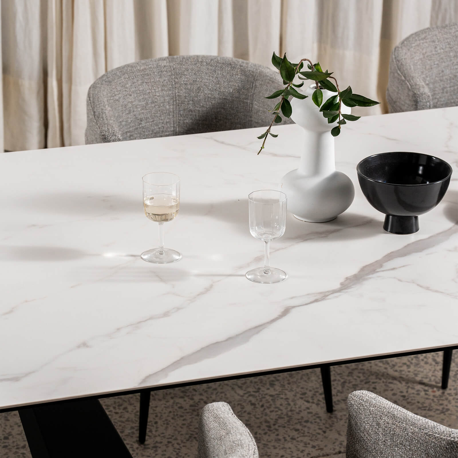 Adelphi | Ceramic White Black 8-Seater Rectangular Dining Table | White
