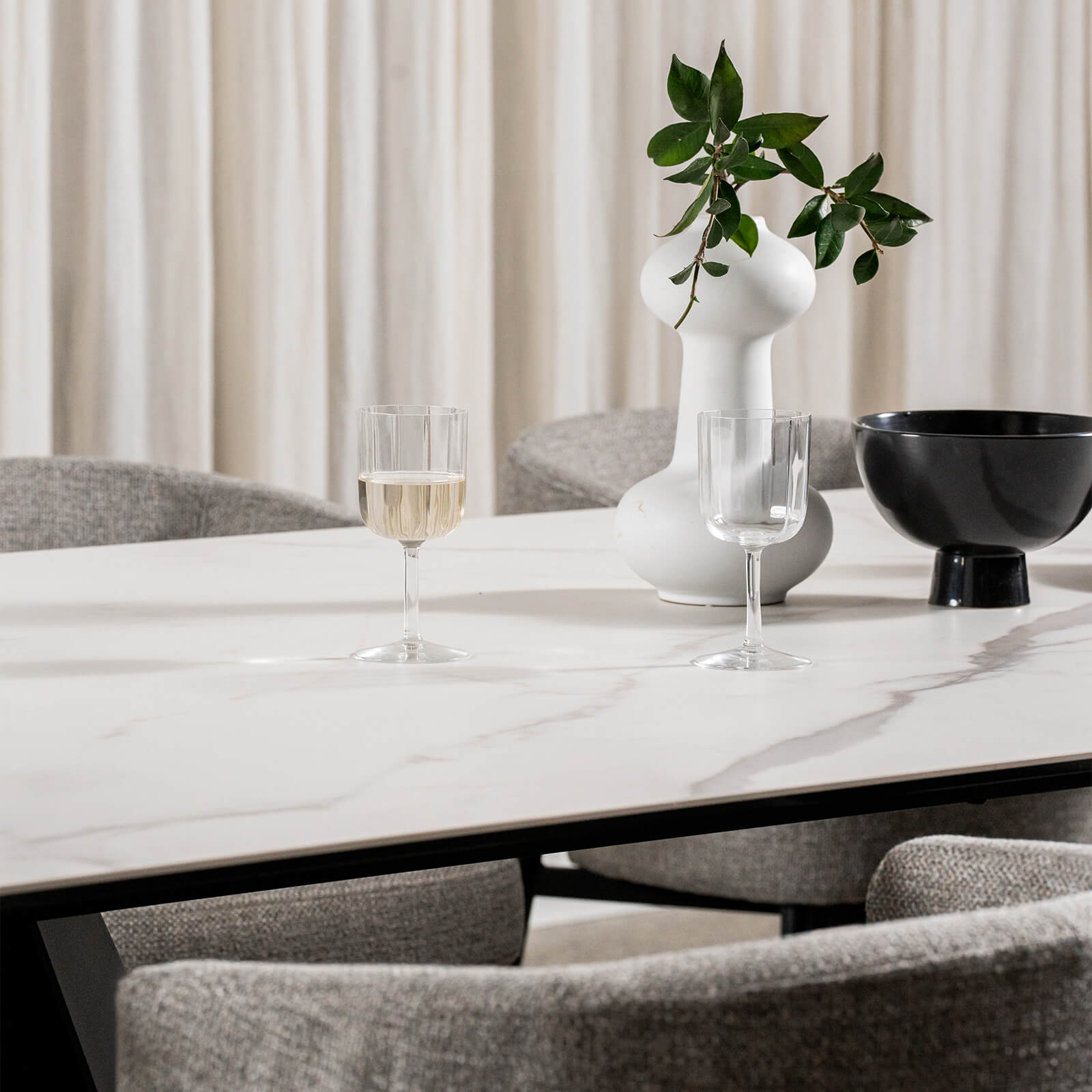 Adelphi | Ceramic White Black 8-Seater Rectangular Dining Table | White