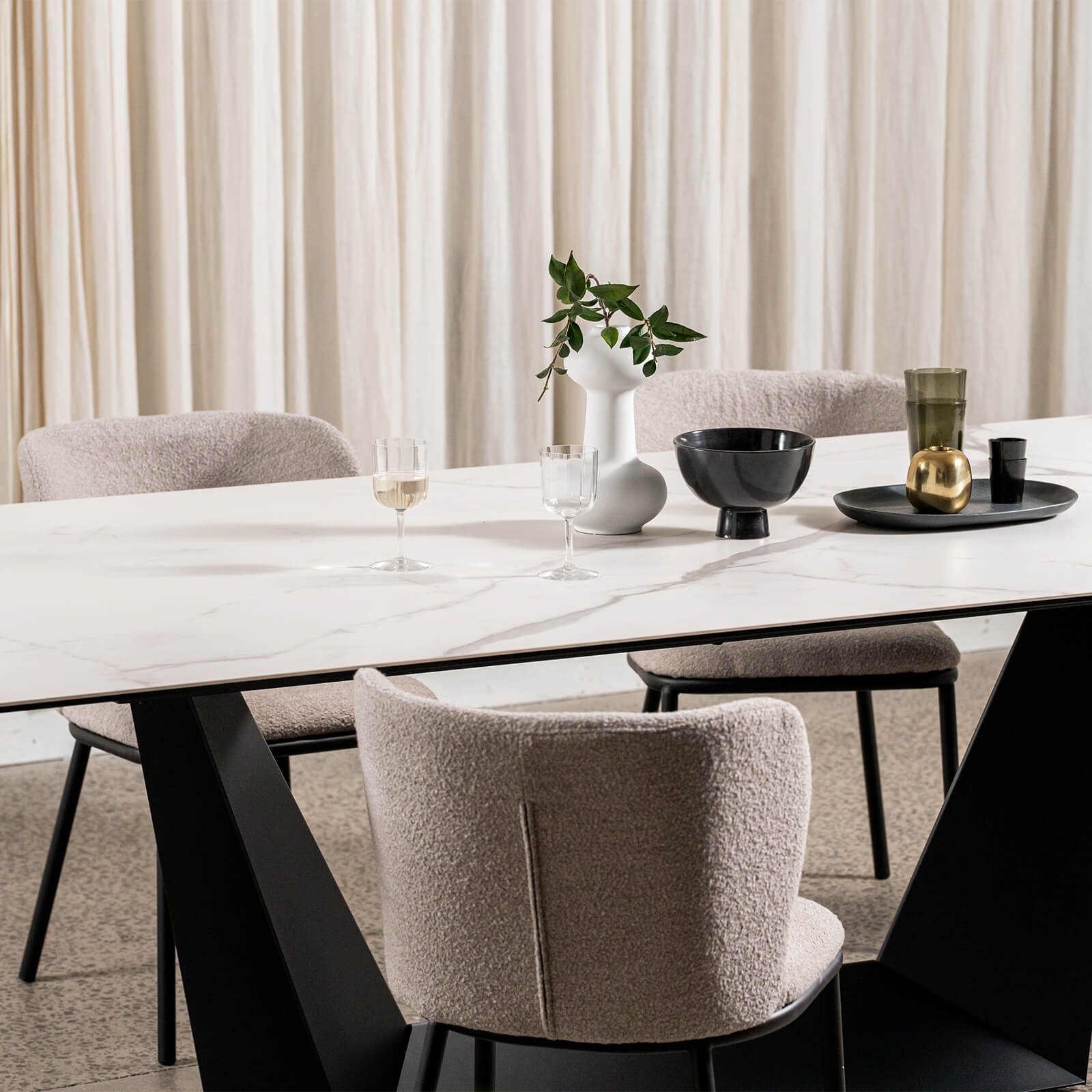 Adelphi | Ceramic White Black 8-Seater Rectangular Dining Table | White