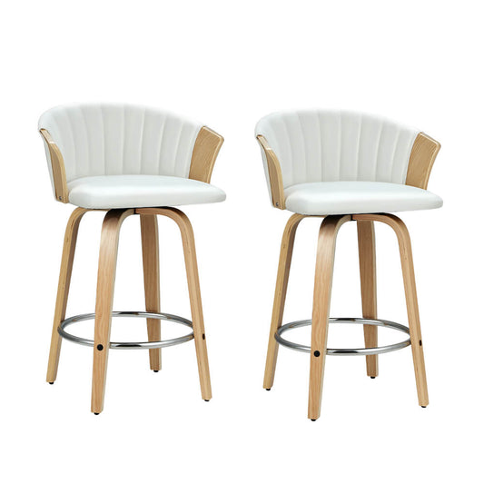 Aegean | Contemporary Swivel PU Leather Wooden Bar Stools | Set of 2 | White