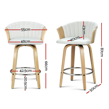 Aegean | Contemporary Swivel PU Leather Wooden Bar Stools | Set of 2 | White