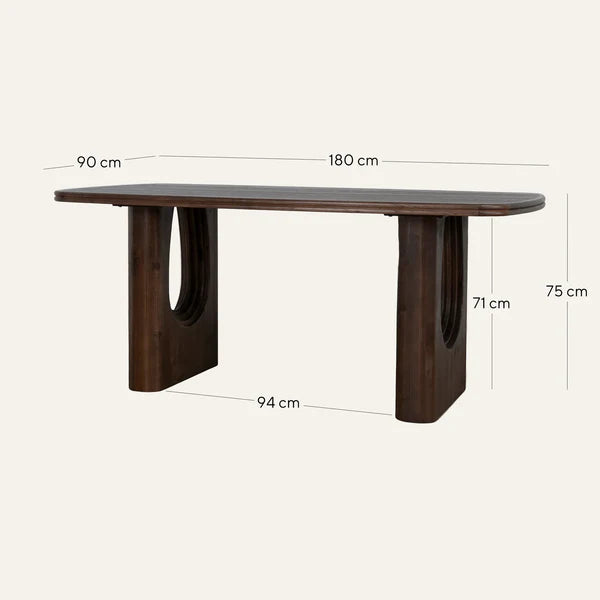Agar | Contemporary Black Natural Walnut Wooden 1.8m Rectangular Dining Table | Walnut